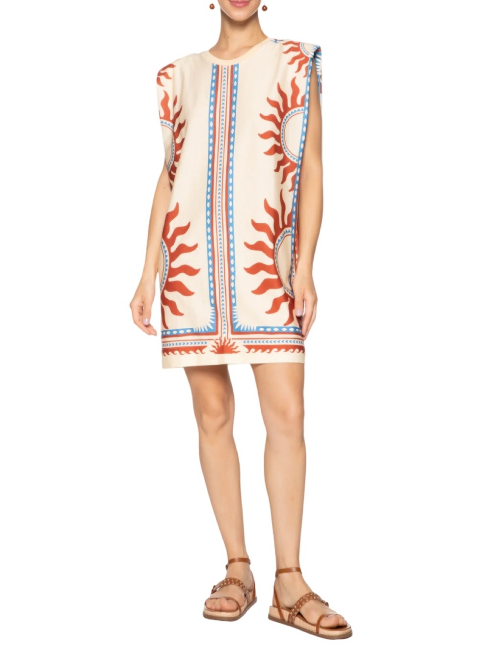 FARM Rio Sun Print Sleeveless Tunic Mini Dress Cream Size Small - Picture 13 of 13
